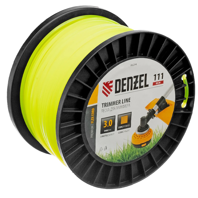 Леска для триммера Denzel FLEX CORD 96294, квадрат, 3,0мм х 111м, на DIN катушке в Туле