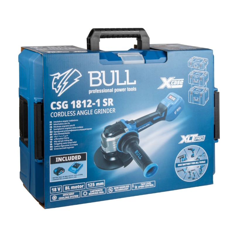 Угловая шлифмашина (болгарка) аккумуляторная Bull CSG 1812-1 SR Xcase XLTpro 1333997, 125 мм, 18 В, плавный пуск, регулировка оборотов в Иваново