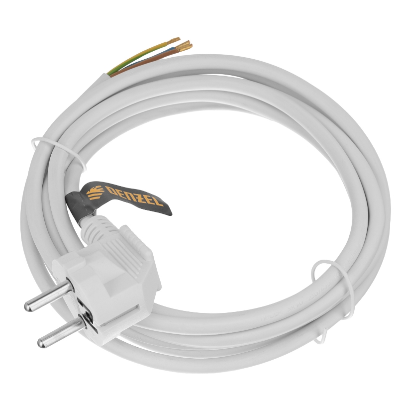 Шнур сетевой Denzel Energy Series 37666, ПВС, 3 м, 3х1 мм, с неразборной вилкой, белый в Вологде