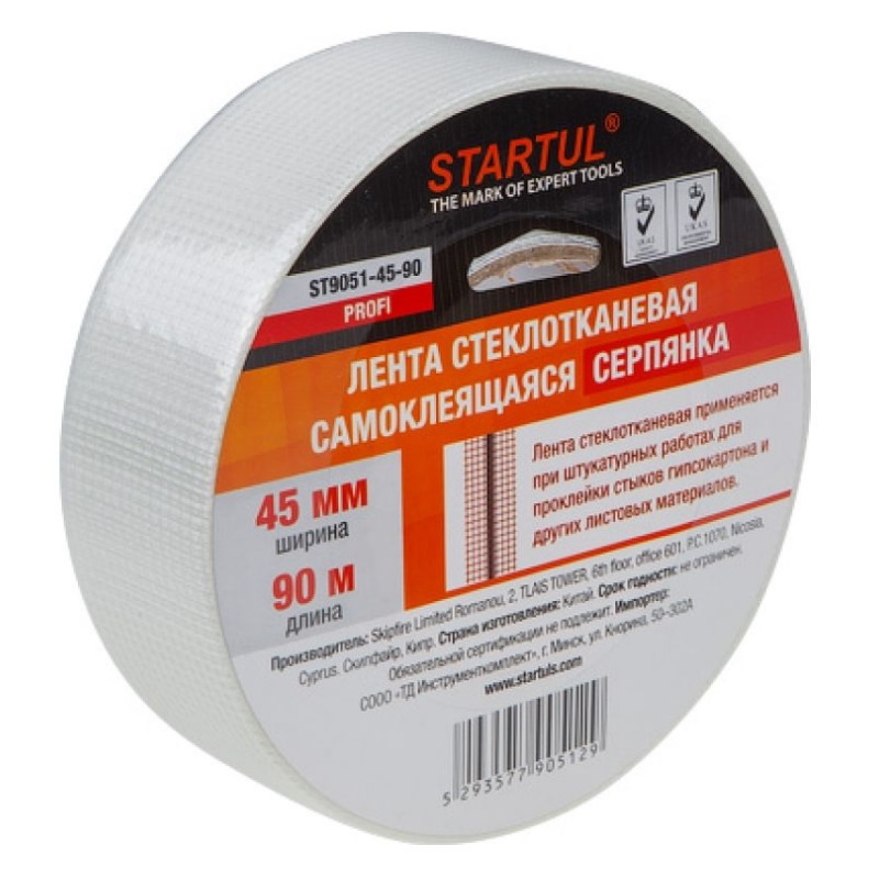Лента стеклотканевая (серпянка) Startul PROFI ST9051-45-90, 45 мм х 90 м, самоклеящаяся в Угличе