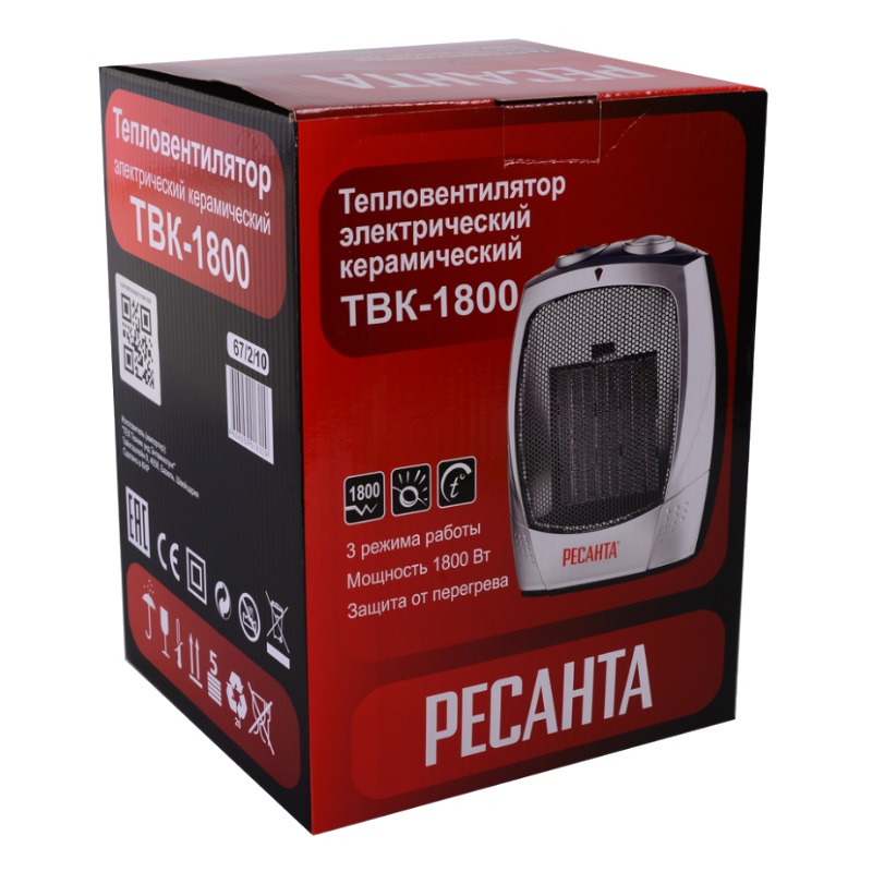 Обогреватель вентиляторного типа Ресанта ТВК-1800 67/2/10 (керамический нагревательный элемент, настольный)