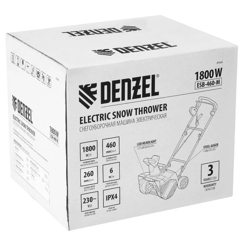 Электрическая снегоуборочная машина Denzel ESB-460-M 97628, 1.8 кВт, металлический шнек, LED фара в Александрове