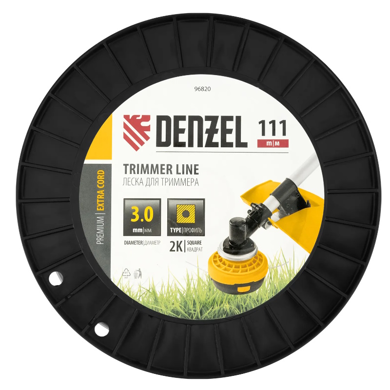 Леска для триммера Denzel EXTRA CORD 96820, двухкомпонентная, квадрат, 3,0мм х 111м, на DIN катушке в Угличе