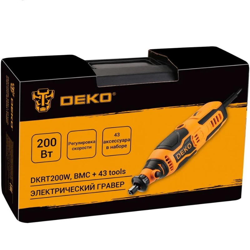 Электрический гравер в кейсе Deko DKRT200W 083-1066, с регулировкой скорости, 200 Вт, + набор аксессуаров 43 в Александрове