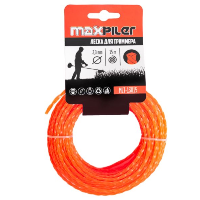 Леска для триммеров Maxpiler MLT-13015, 3.0мм*15м, квадрат крученый в Костроме
