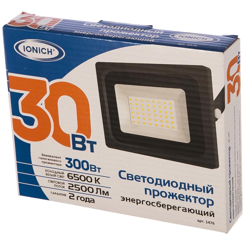 Светодиодный прожектор уличный Ionich IFLSLED-DOB-30-865-BL-IP65 1476 (IP65, 30 Вт) в Угличе