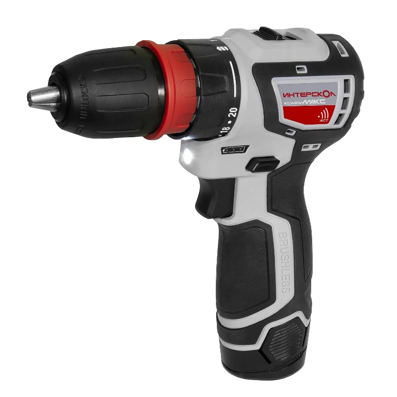 Бесщеточная аккумуляторная дрель-шуруповерт Интерскол ДА-10/12В 36 КомбиМАКС (Li-ion, сумка, 2 аккум., 2Ач, 4 насадки) 687.2.2.78