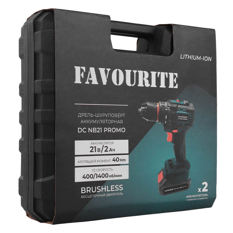 Дрель-шуруповёрт Favourite DC NB21 121157221, бесщёточная, 2 х 2 Ач  в Череповце