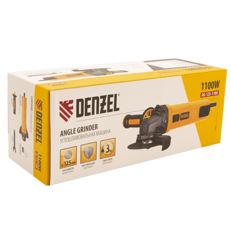 Угловая шлифмашина (болгарка) Denzel AG125-1100 26906, 125 мм, 1100 Вт, плавный пуск, регулировка оборотов в Вологде