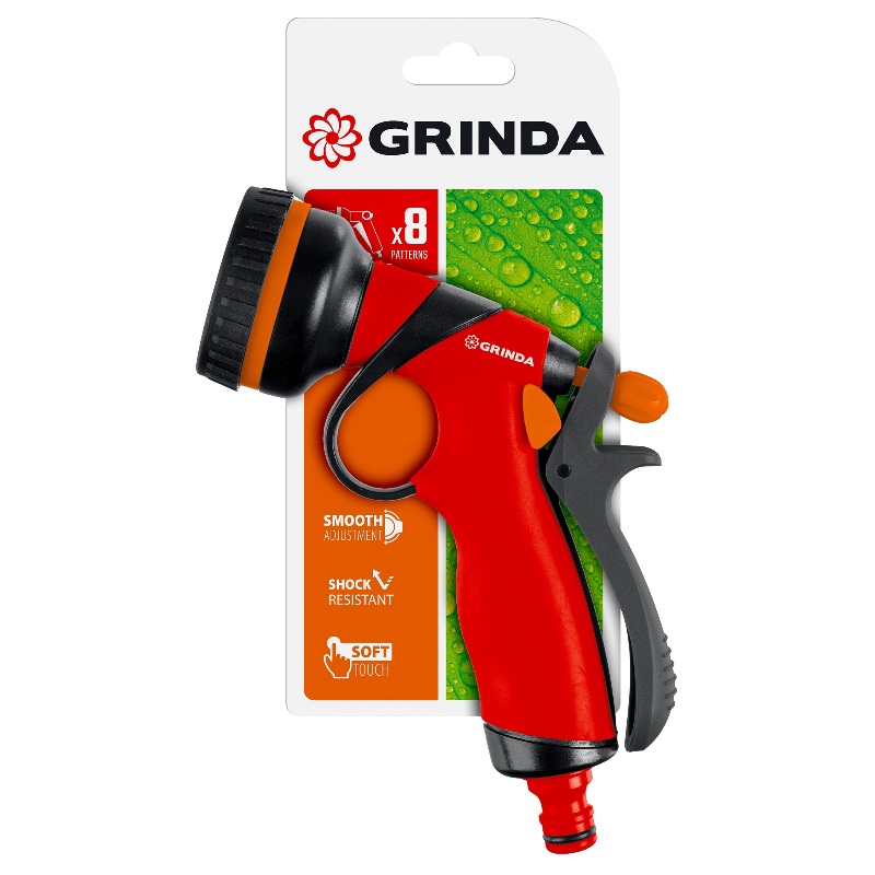 Поливочный пистолет Grinda T-8C 8-427183_z01, 8 режимов, курок сзади, пластиковый с TPR в Муроме