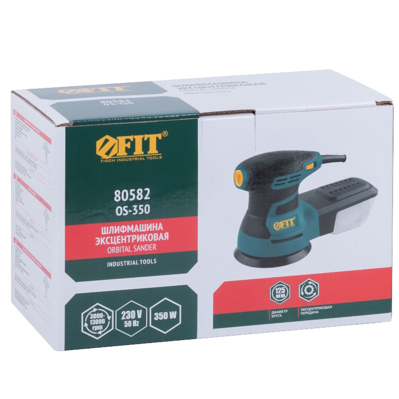 Шлифмашина эксцентриковая Fit 80582, 350 Вт, 3000-13000 об/мин, 125 мм, 1,5 кг, липучка, пластиковый контейнер в Туле