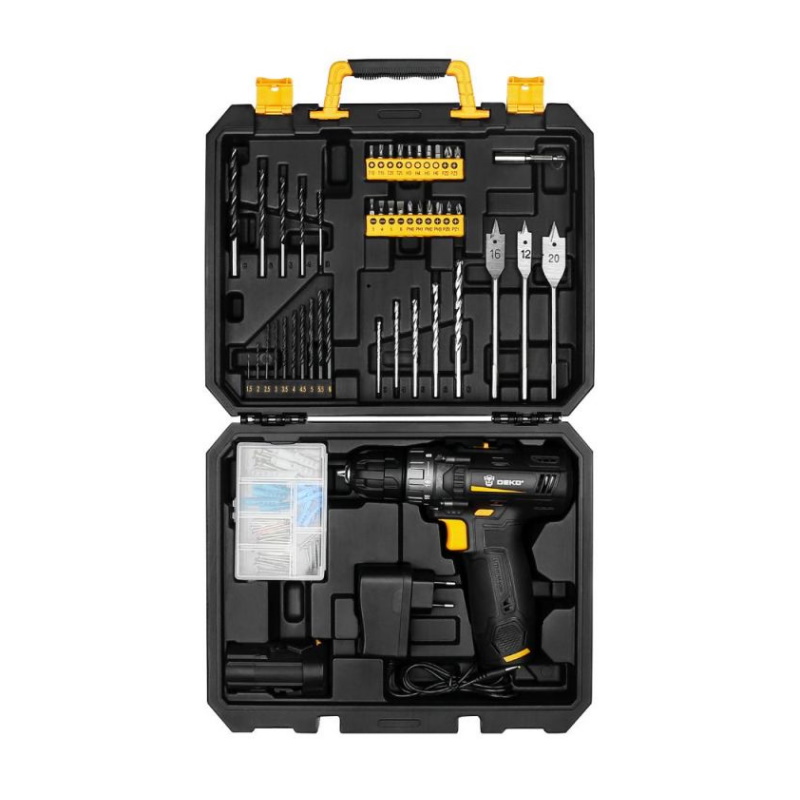 Аккумуляторная дрель-шуруповерт Deko GCD12DU3 SET5 063-4147 (Li-Ion, в кейсе + набор инструментов 92 шт, 12В, 2х1.5Ач, з/у)