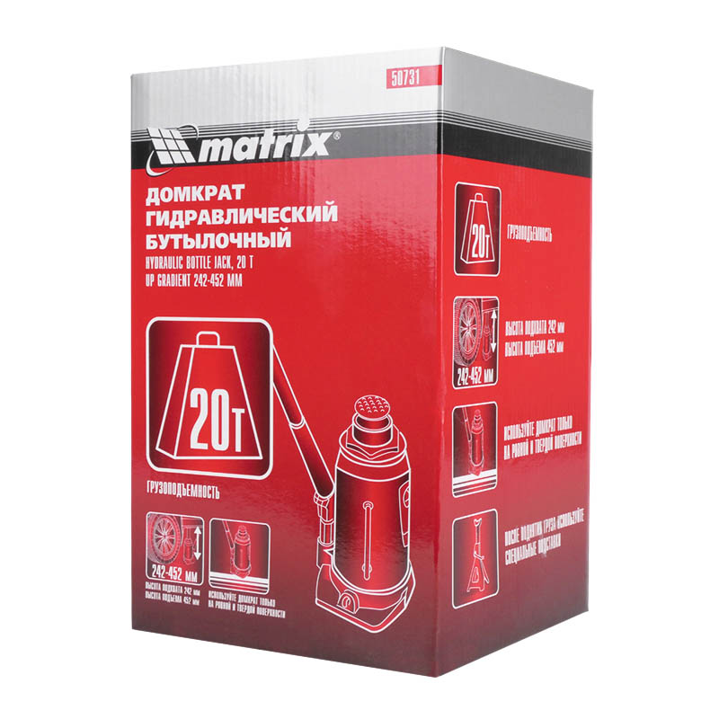 Бутылочный гидравлический домкрат Matrix 50731 (20 т, 242-452 мм) в Коврове