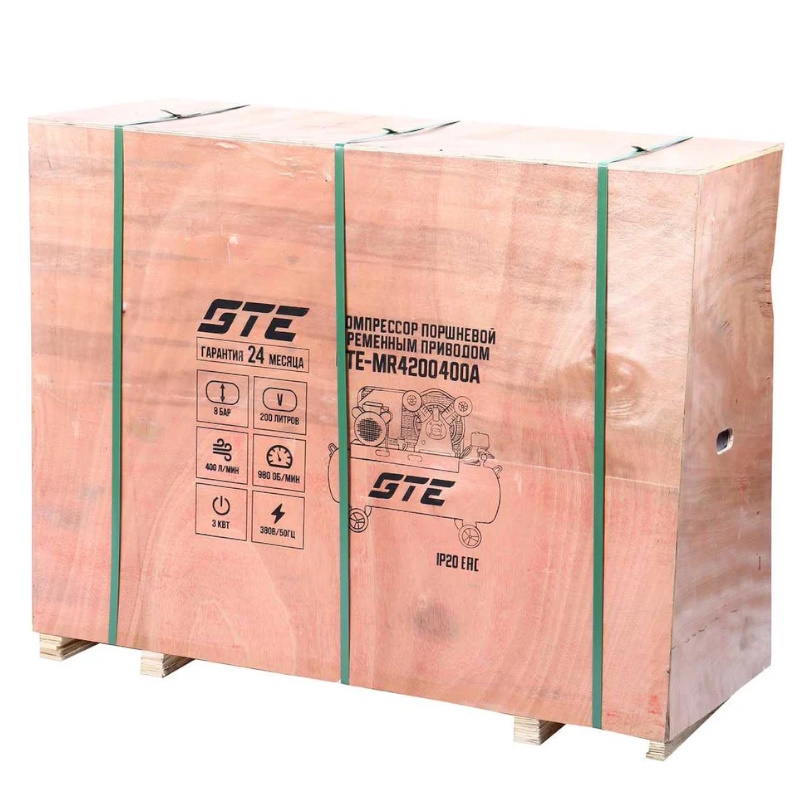 Компрессор поршневой с ременным приводом GTE GTE-MR4200400A, 380 В, ресивер 200 л, 400 л/мин в Кинешме