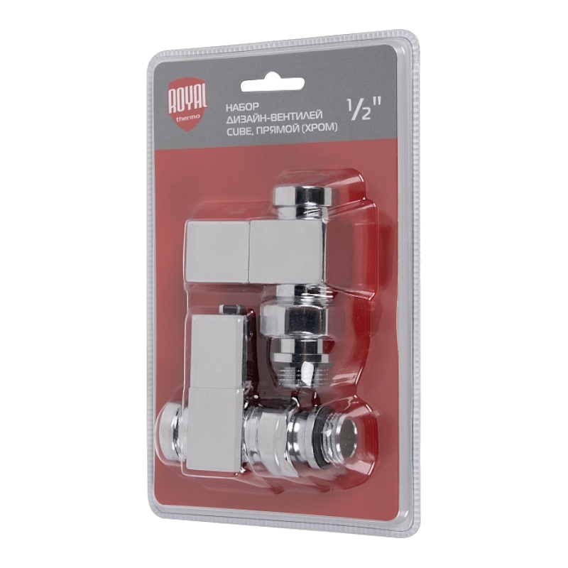 Набор дизайн-вентилей Royal Thermo CUBE НС-1193189, прямой, хром, 1/2" в Вологде
