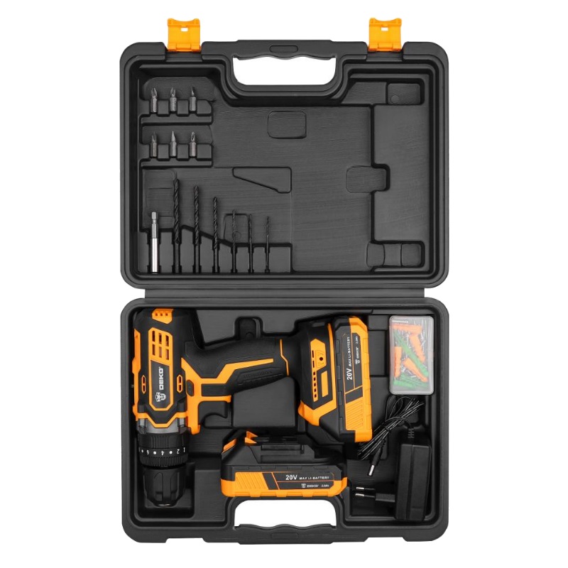 Дрель-шуруповерт аккумуляторная Deko DKCD20 Impact SET 3 063-4415 в кейсе + набор 63 инструмента, 20В, 2*2.0Ач в Кинешме