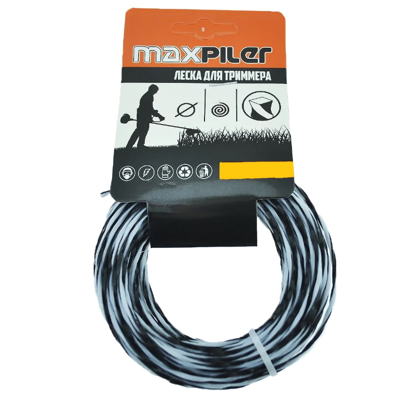 Леска для триммера Maxpiler MLTD-12410Z, 2.4 мм*10 м, квадрат крученый, черно-белая, картон в Муроме