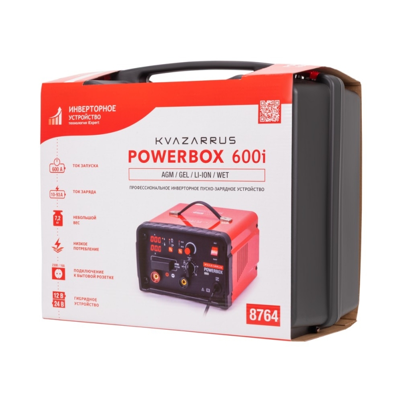 Инверторное пуско-зарядное устройство Kvazarrus PowerBox 600i, таймер, пластиковый кейс, 8764