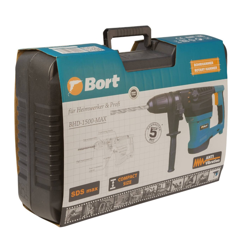 Перфоратор Bort BHD-1500-MAX 93410457 в кейсе, с виброзащитой