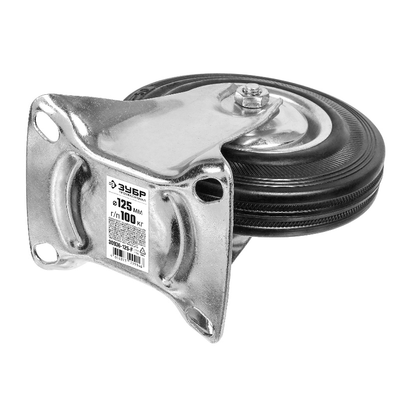 Колесо неповоротное Зубр 30936-125-F, 125 мм; г/п 100 кг; резина/металл; игольчатый подшипник в Иваново