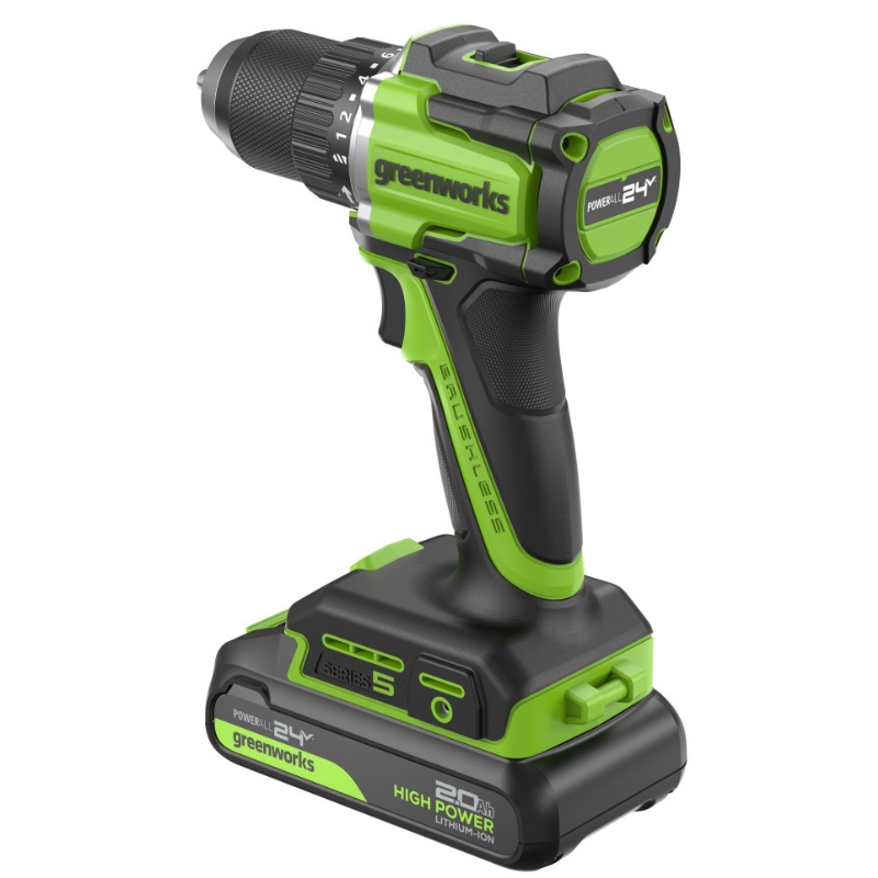 Дрель-шуруповерт аккумуляторная Greenworks DD560 3708407CUA, 24V, б/щет, 0-500 / 0-2000 об/мин, 30/60 Нм,13мм, Anti-kickback,1х2Ач,ЗУ,кор в Муроме