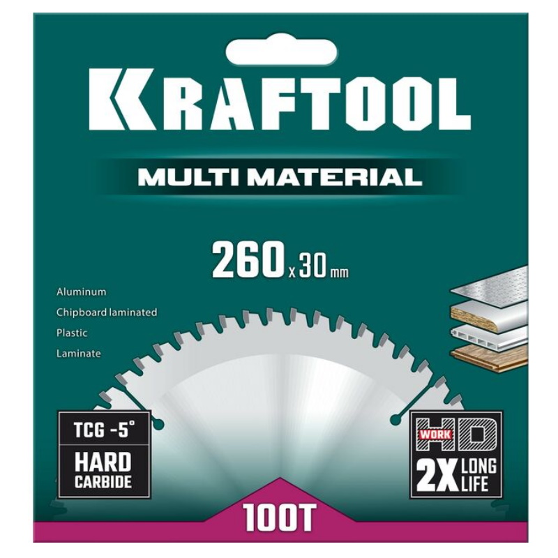 Пильный диск по алюминию Kraftool Multi Material 36953-260-30, 260х30 мм, 100Т  в Угличе