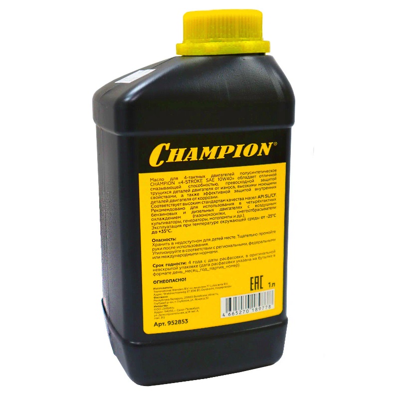 Масло для 4t двигателей полусинтетическое зимнее CHAMPION API SL/CF SAE 10W40,1 л, 952853 в Туле
