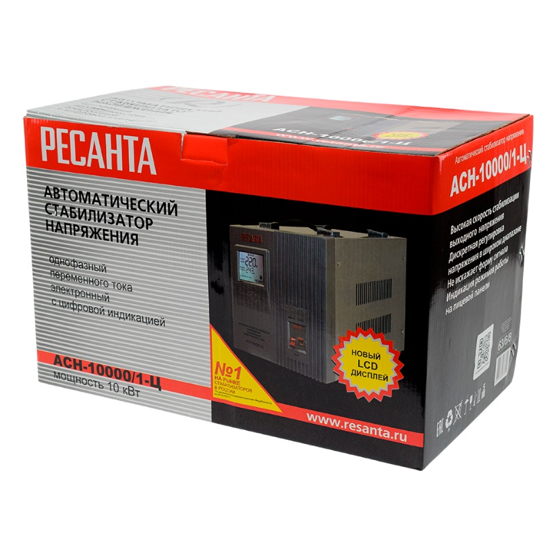Стабилизатор напряжения Ресанта ACH 10000/1-Ц 63/6/8 (электронный дисплей, диапазон входа напряжения 140-260V) во Владимире