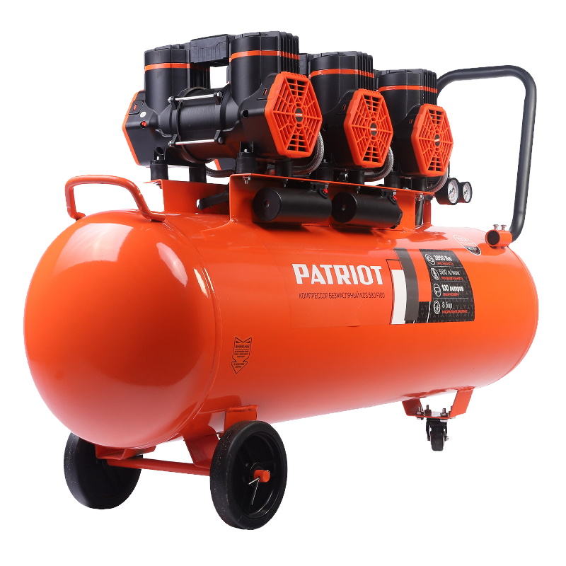 Компрессор поршневой безмасляный Patriot KDS 580 F100 526302499 580 лмин 285 кВт 8 бар 100 л 2800 обмин быстросъем елочка 14
