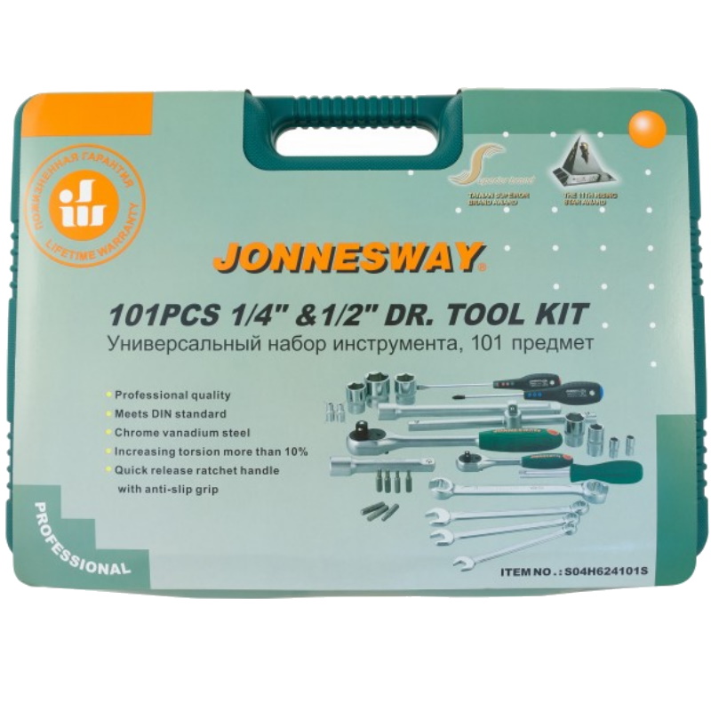 Набор инструментов универсальный Jonnesway S04H624101SA18, 1/2" и 1/4" DR, 101 предмет