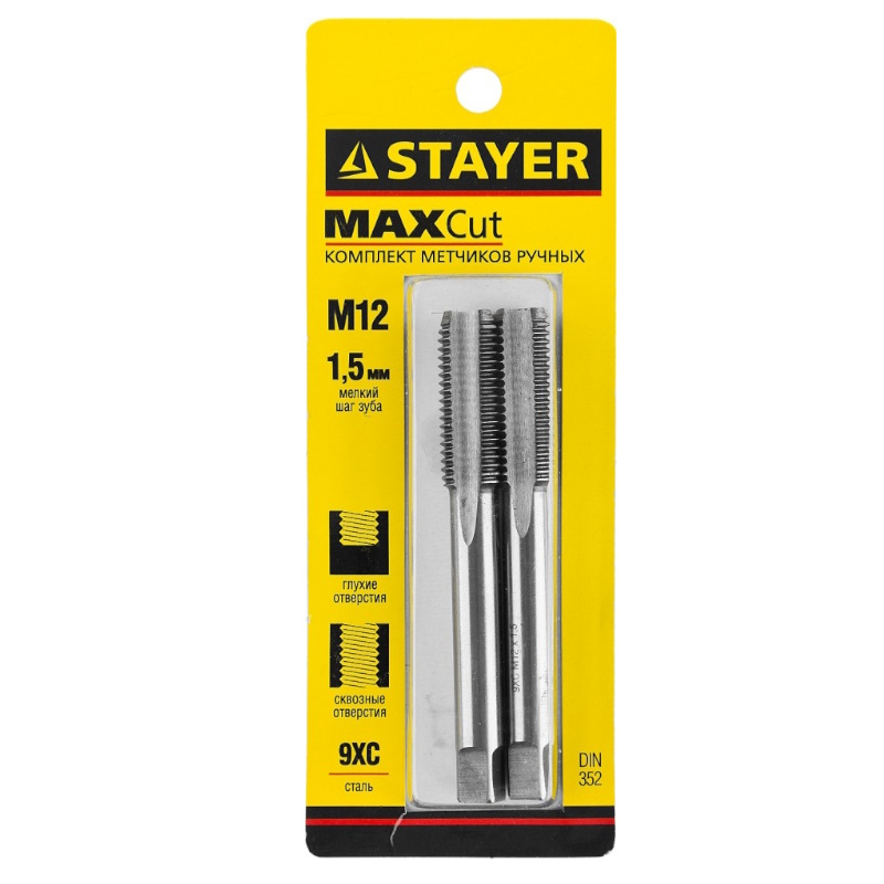 Комплект метчиков Stayer "MASTER" 28025-12-1.5-H2, сталь 9ХС, М12х1,5, 2 шт  в Муроме