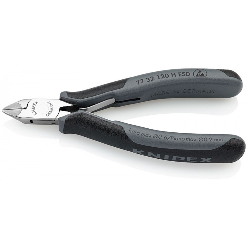 Бокорезы для электроники Knipex KN-7732120HESD с лезвиями из твёрдосплава, острая головка, 120 мм, 2-комп антистатические ручки в Туле