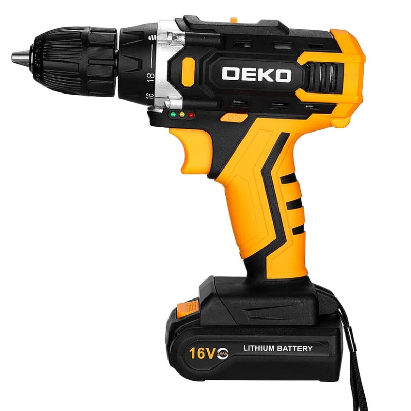 Аккумуляторная дрель-шуруповерт Deko Sharker 16V 083-1108, в кейсе, 2х2.0 Ач в Угличе