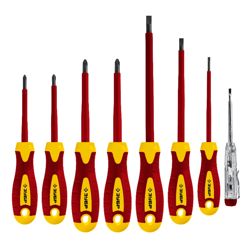 Набор: Отвертки Зубр "ПРОФЕССИОНАЛ" 25268, SL 3, 5, 6/PH 1, 2/PZ 1, 2, тестер 100-250В, в кейсе, 8 предметов в Рыбинске