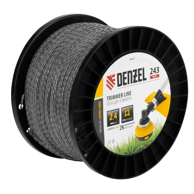 Леска для триммера Denzel EXTRA CORD 96823, двухкомпонентная, витой квадрат, 2,4мм х 243м, на DIN катушке в Муроме