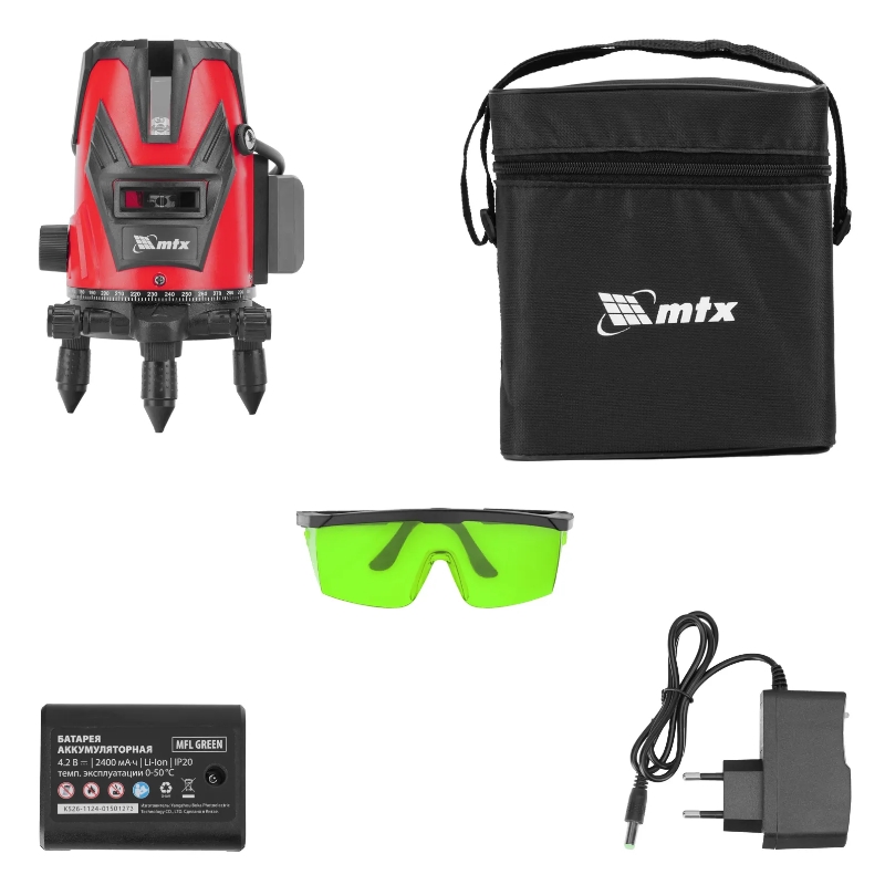 Лазерный уровень MTX MFL GREEN 35015, 30 м, зеленый луч, акк. Li 2400 mAh, сумка, резьба 5/8" в Костроме