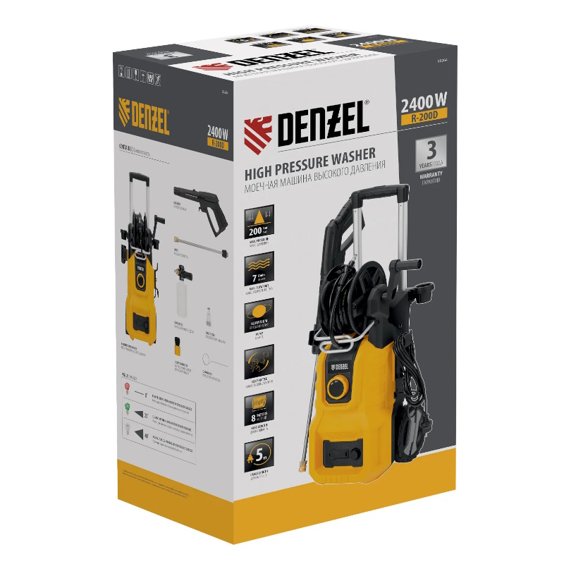 Мойка высокого давления Denzel R-200D 58264, 200 бар, 2400 Вт, 420 л/ч, с барабаном в Череповце