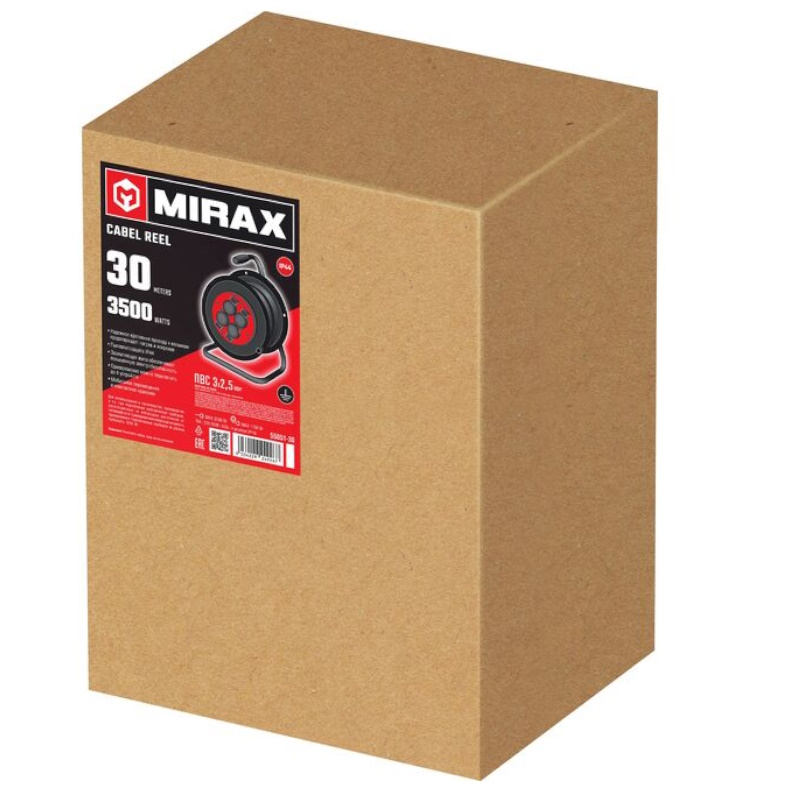 Силовой удлинитель на катушке Mirax 55051-30, ПВС 3x2.5, 30м, 3500Вт  в Рыбинске