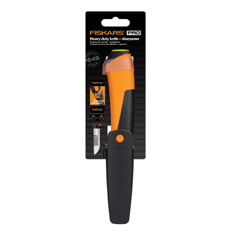 Нож для тяжелых работ Fiskars 1023619, с точилкой в Ярославле