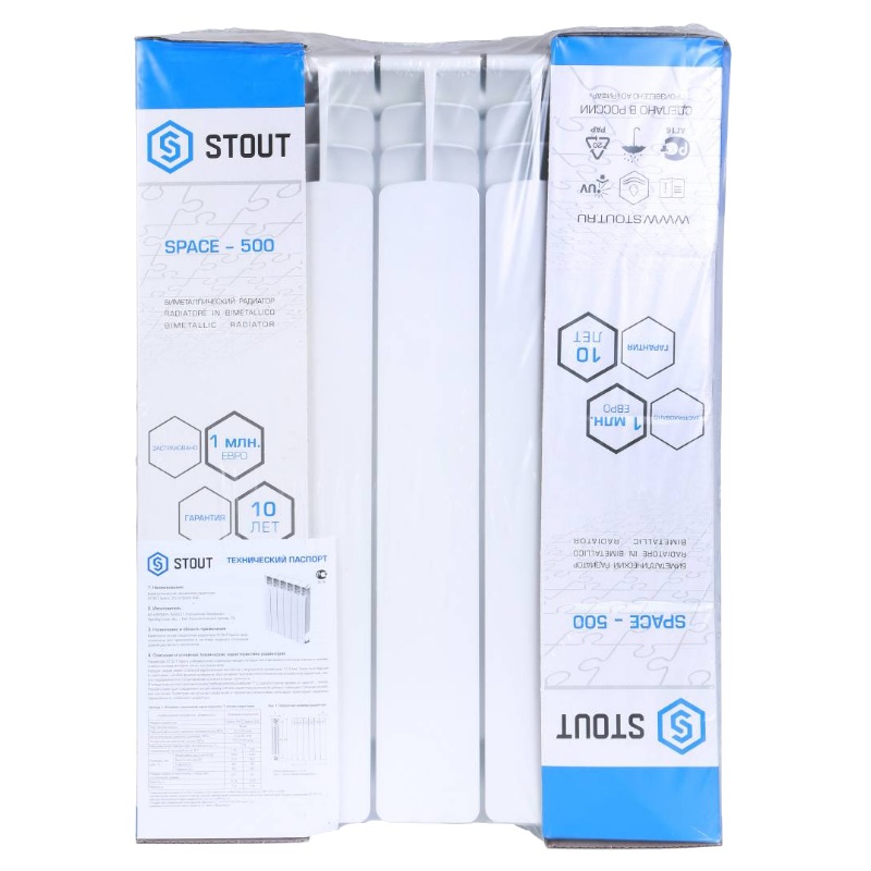 Радиатор биметаллический Stout Space 500 SRB-0320-050004, 4 секции (нижнее правое подключение) в Туле
