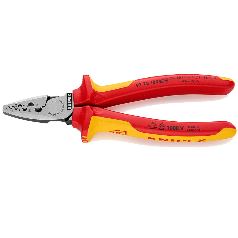 Пресс-клещи Knipex KN-9778180SB, VDE, 9 гнёзд, 0.25-16 мм², 180 мм в Рыбинске