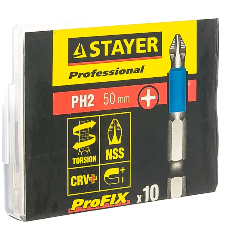 Биты Stayer "PROFESSIONAL" 26203-2-50-10_z01, ProFix Phillips, тип хвостовика E 1/4", № 2, L=50мм, 10шт 26203-2-50-10_z01 в Иваново