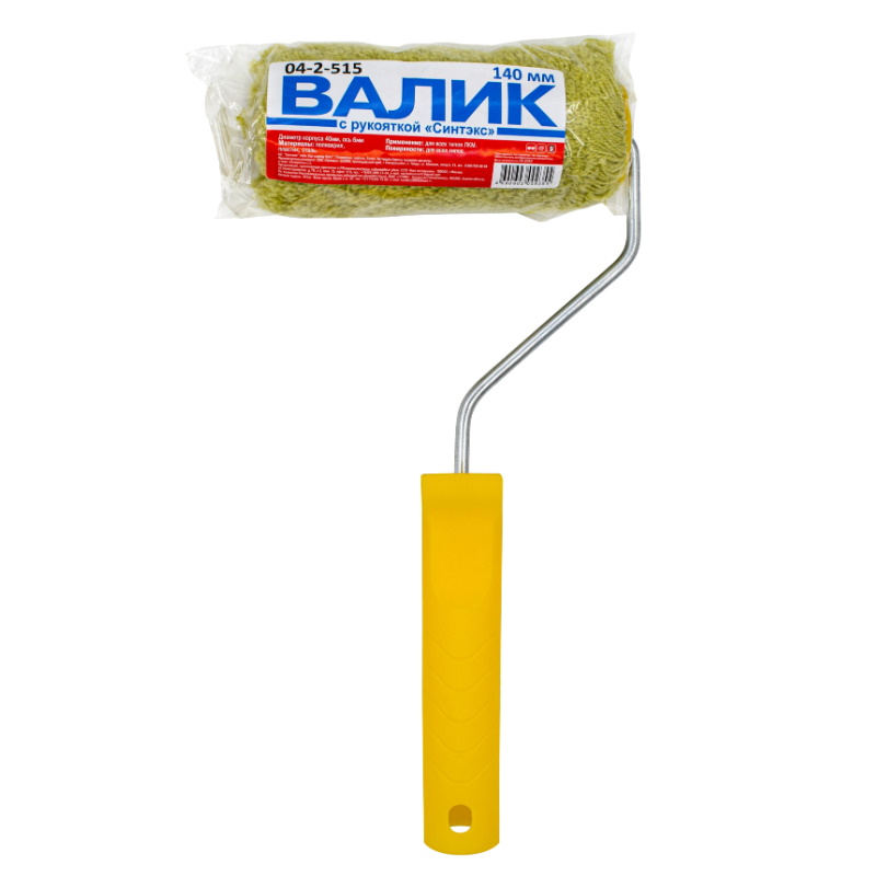 Миди-валик малярный РемоКолор "Синтэкс" 04-2-515, с рукояткой, ось 6 мм, D 40 мм, 140 мм
