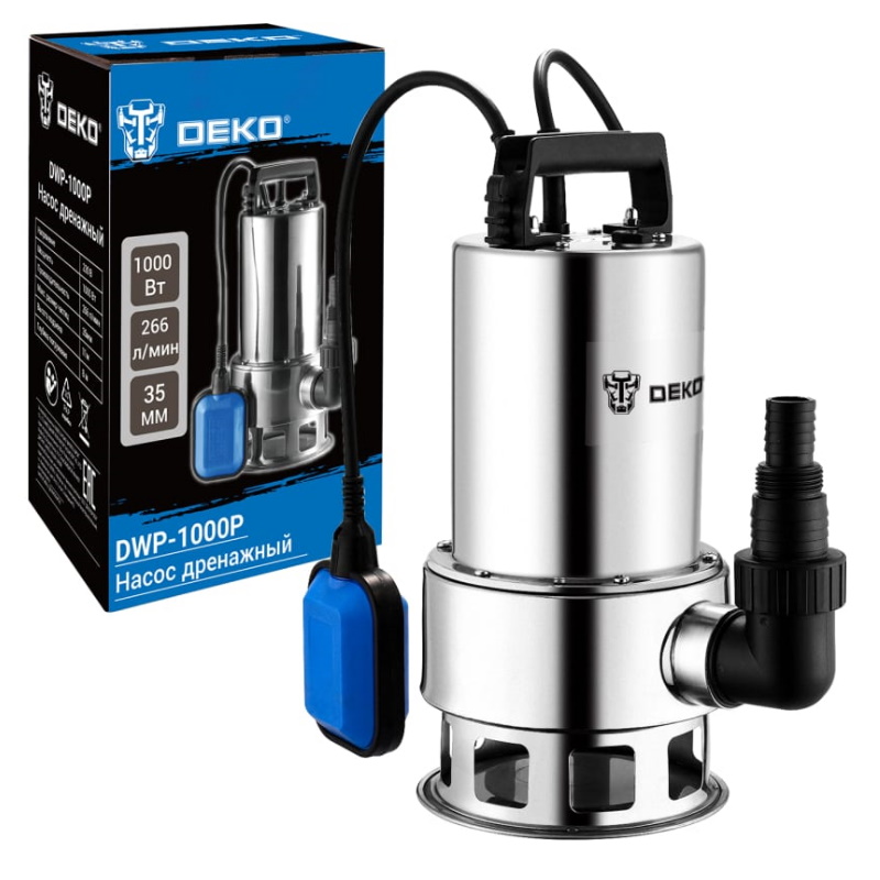 Насос дренажный Deko DWP-1000P 076-0543 (грязевая, поплавок, 220В, 1000Вт, нержавеющая сталь) в Нижнем Новгороде