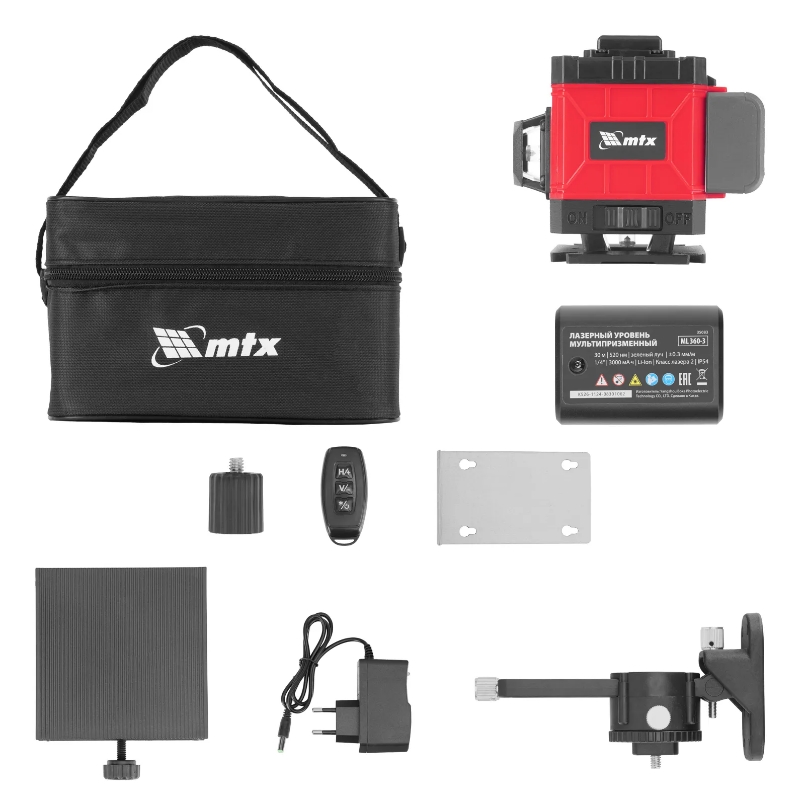 Лазерный уровень MTX ML 360-3 Basic SET 35083, м-призм.  30 м, зеленый луч, акк. Li 3000 мАч, сумка в Иваново