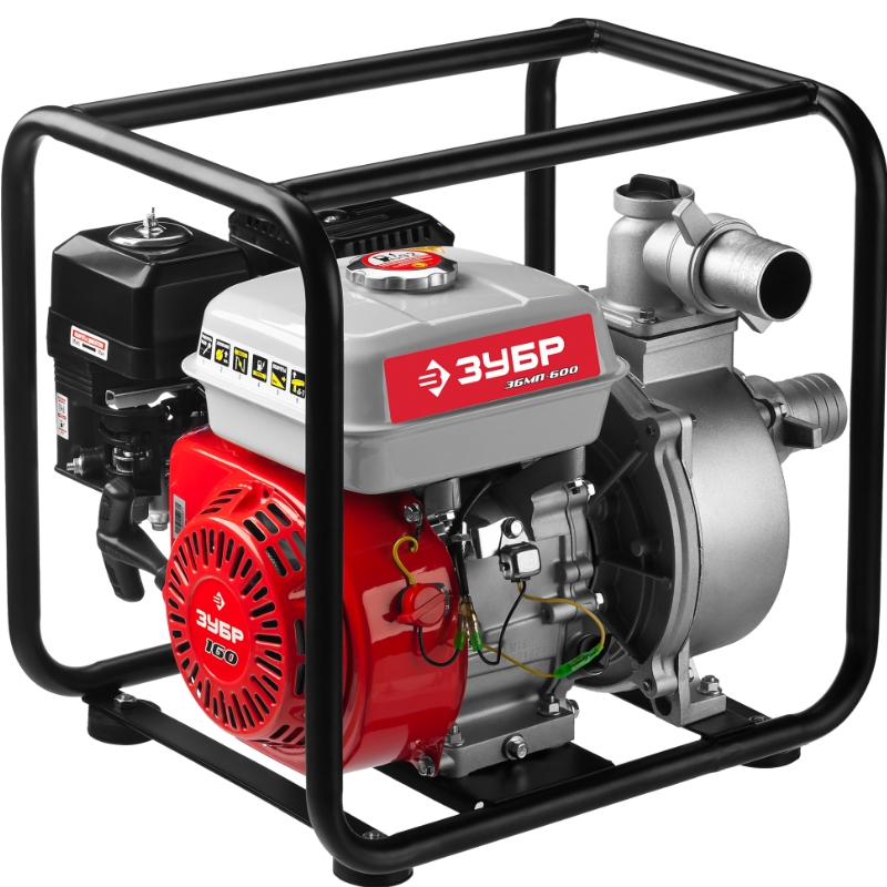 Мотопомпа бензиновая Зубр ЗБМП-600, 4-х тактная, ручной пуск, высота подачи 26м, 600л/мин