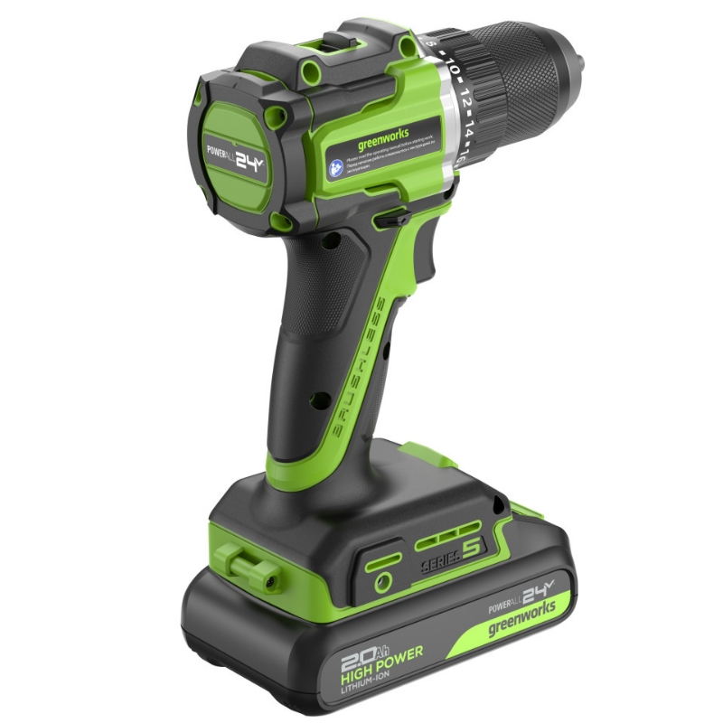 Дрель-шуруповерт аккумуляторная Greenworks DD560 3708407CUA, 24V, б/щет, 0-500 / 0-2000 об/мин, 30/60 Нм,13мм, Anti-kickback,1х2Ач,ЗУ,кор в Муроме