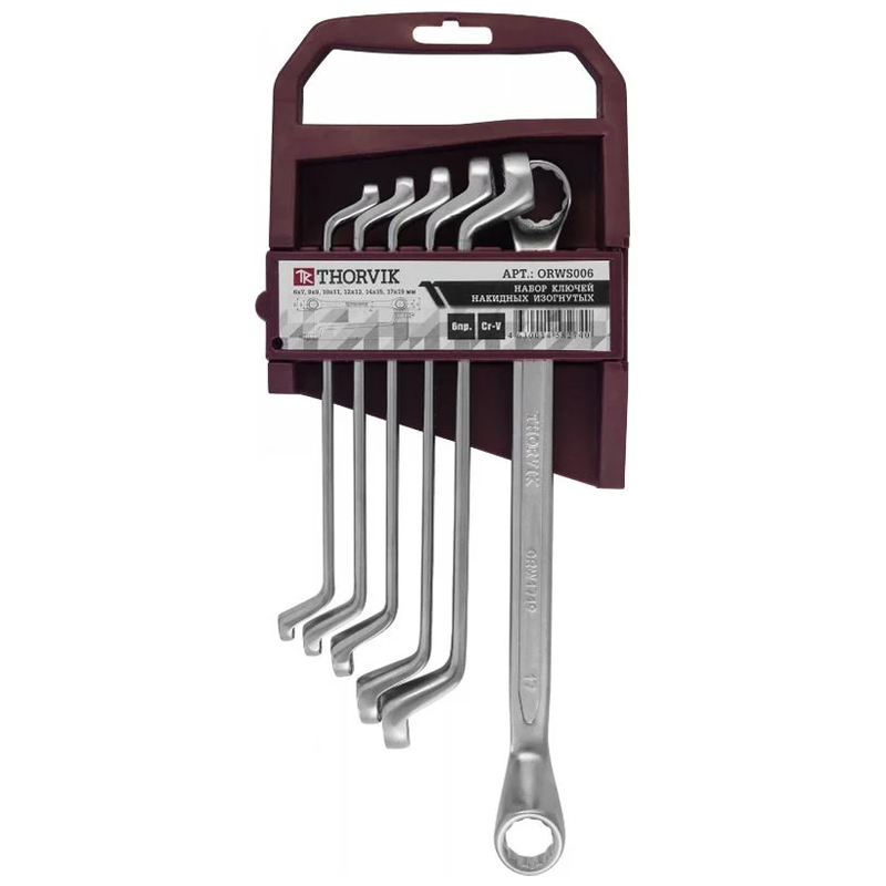 Набор ключей Thorvik ORWS006 052018 гаечных накидных изогнутых 75 на держателе 6-19 мм 6 предметов 1745₽
