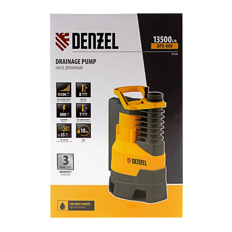 Дренажный насос для грязной воды Denzel DPХ800 97226 в Иваново