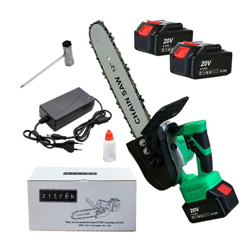 Пила цепная аккумуляторная Zitrek GreenSaw 20 PRO 082-1852 (20В, 4 Ач Li-ion аккум. 2шт, ЗУ)